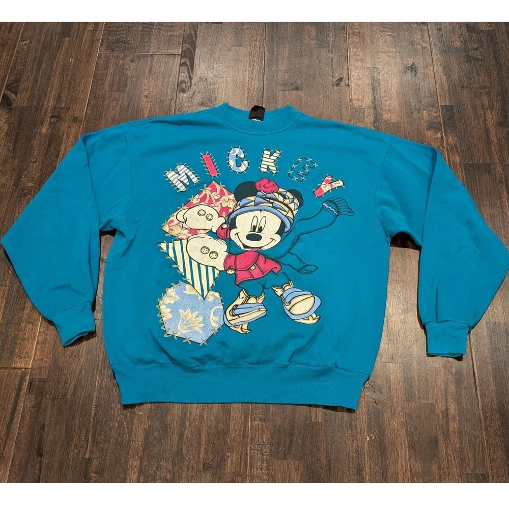 Vintage 90s Mickey Unlimited Ice‎ Skating Crewneck Sweatshirt Size L Jerry Leigh